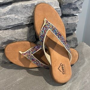 Cliffs White Mountain Suede upper,memory foam insole,bedazzled rhinestone thong